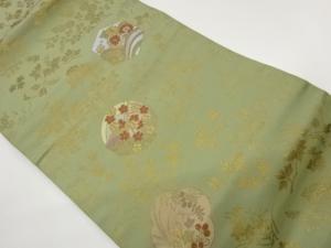 和紋様に花々・波・山並模様織出し名古屋帯